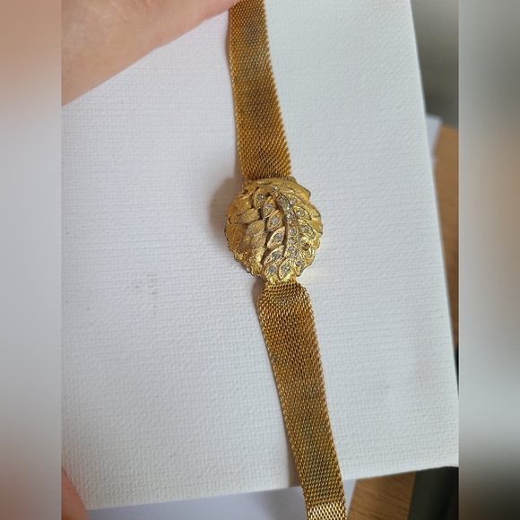 Vintage Lausanne 17 Jewels Gold Crystal Leaf Square Face Wind Up Watch Bracelet - Picture 2 of 11